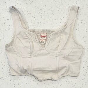Lonestar New York Women's Cream Corset Structured Denim Crop Top - Medium